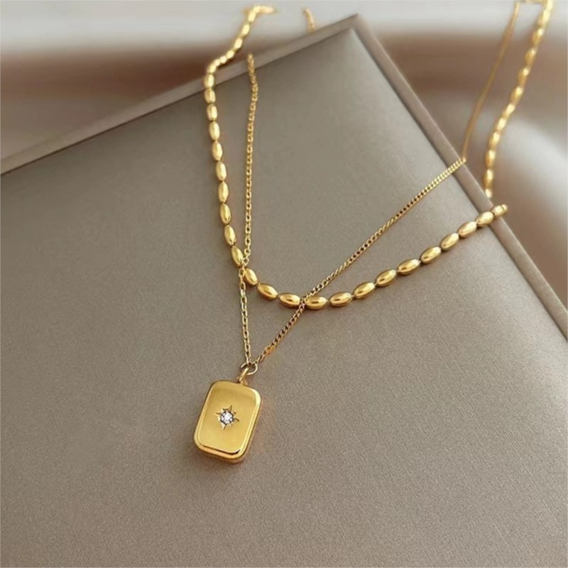 Birth Flower Necklace - ANENJERY Нержавеющая сталь 316L двухслойное квадратное